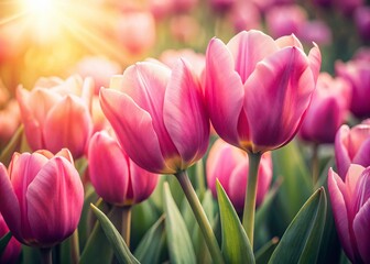 Naklejka premium Vintage Pink Tulips: Close-up Macro Photo of Vibrant Spring Flowers