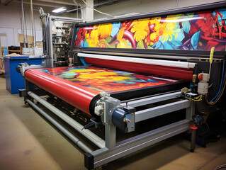 Large wide digital inkjet printing machine during production.