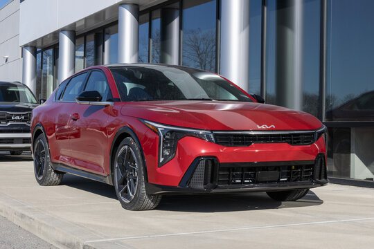 Kia K4 GT-Line display at a dealership. Kia offers the K4 with a 2.0L Multi-Point Injection 4-Cylinder engine. MY:2025