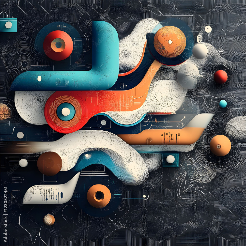 Poster a graphic design featuring various digital tools and icons arranged in an organized layout, such as 