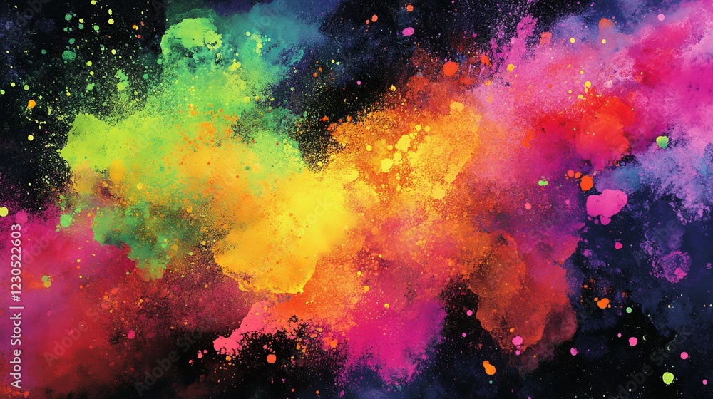 Poster vibrant explosion of colorful powder on black background creating a dynamic and energetic abstract a