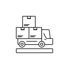 Outline Shipping Truck icon, symbolizing large-scale goods delivery services.