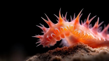 A stunning close-up of a vibrant sea creature showcasing its unique spiked anatomy against a dark backdrop, highlighting marine life’s intricate beauty and diversity.