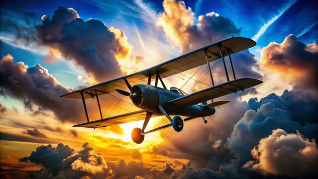 Vintage Sopwith Triplane Silhouette, Blue Sky Flight, Classic Aircraft