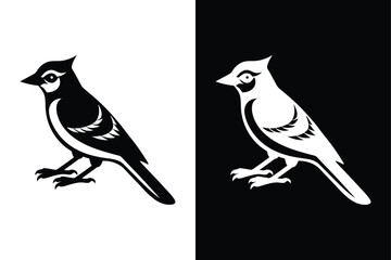 Blue Jay Bird Silhouette Vector Icon Black and White Background