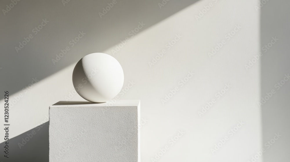 Poster a white egg is sitting on top of a white block. the block is white and has a rough texture