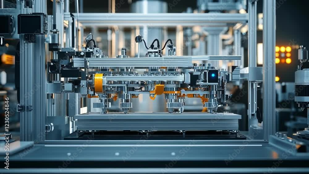Poster a side angle image of a 3d printer with layers of a custom tooling fixture clearly visible in the pr
