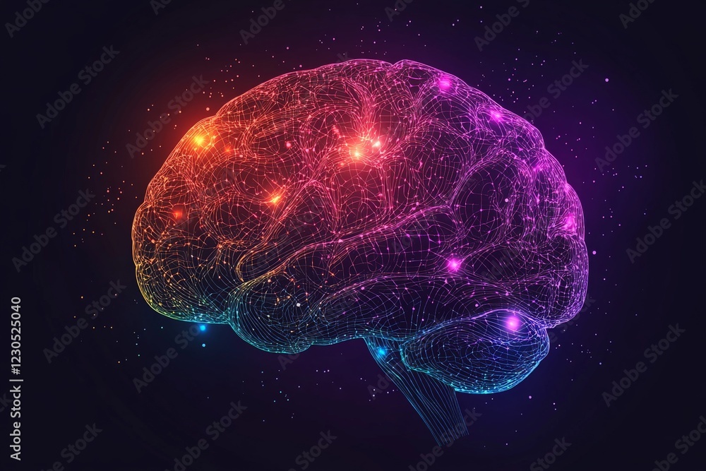 Poster Visual representation of a human brain with colorful neural connections showcasing brain activity and cognitive processes
