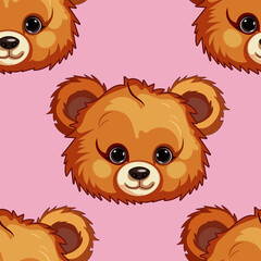 Obraz premium The beautiful head of a cute teddy bear. bright seamless texture and pattern. funny bear drawn in vector graphics. stylish background for decoration.