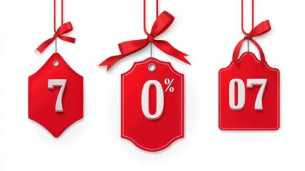 Sale label set giving fifty percent price off discount value. Red marketing tag with selling bargain announcement, clearance promotion message vector illustration isolated on white background