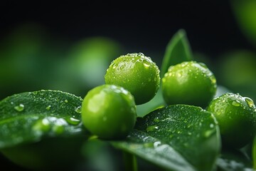 Green Berries with Water Droplets