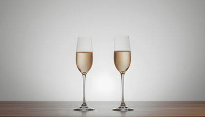 Fototapeta premium Glasses of champagne on a table, celebrating atmosphere , with white tonespng