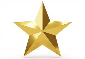 Obraz premium A shiny golden five pointed star with reflective surfaces isolated on a white background