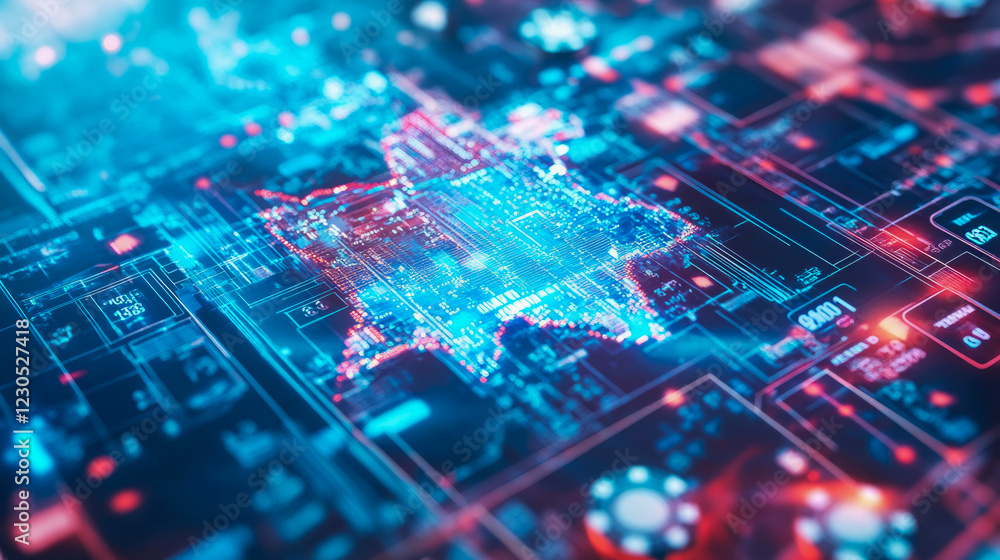 Aufkleber abstract futuristic technology circuit board: glowing lines and datstreams