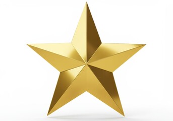 Fototapeta premium A shiny golden five pointed star with reflective surfaces isolated on a white background