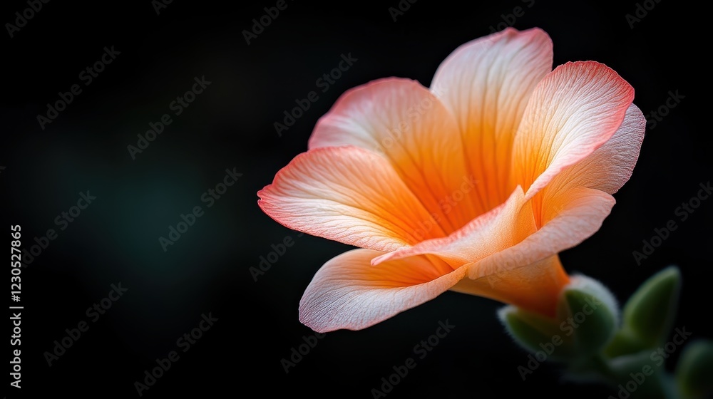 Poster the intricate petals of a soft-hued flower gently illuminated from within, creating a mesmerizing gl