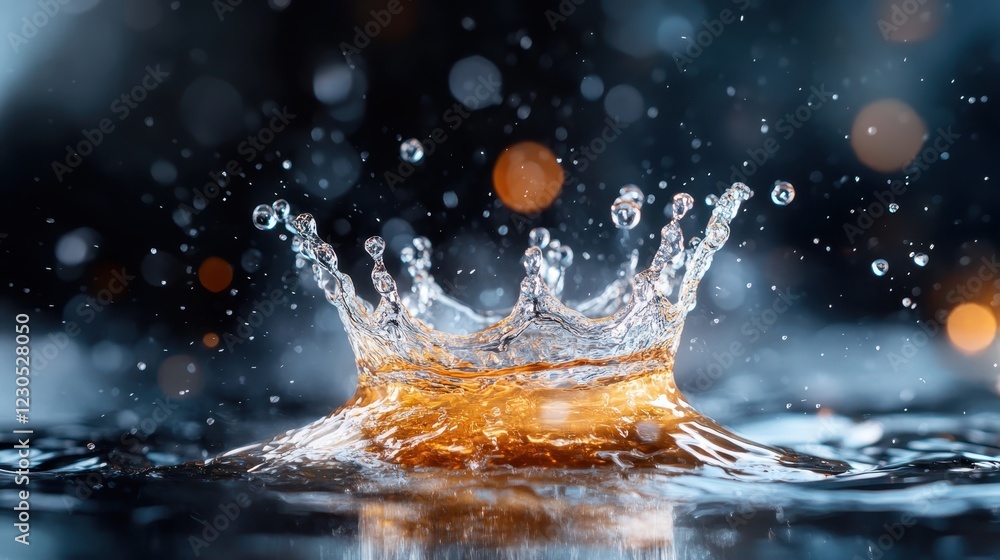 Poster a mesmerizing image of a water drop creating an intricate splash, showcasing the beauty of motion an