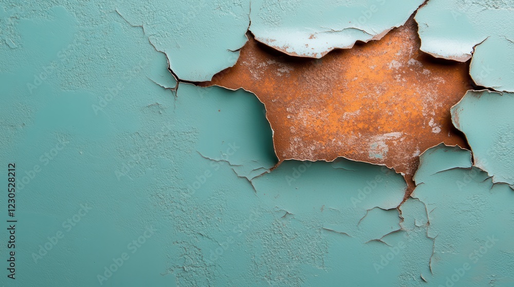 Poster the image focuses on the captivating visual of peeling paint that exposes a rich rusty surface, merg