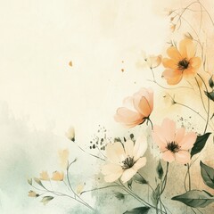 Delicate Watercolor Floral Arrangement with Peach and Cream Blooms