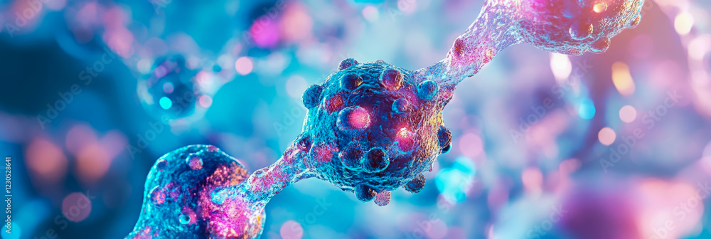 Poster microscopic cellular connection: vivid 3d render of interconnected cells