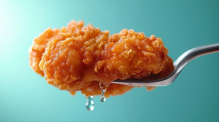 Juicy Fried Chicken Fillet on a fork