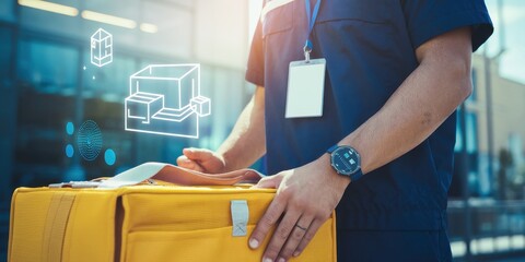 Modern Delivery Service:  A Courier with Tech-Enhanced Package Delivery