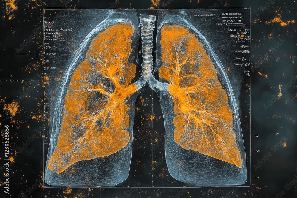 Poster detailed illustration of human lungs showcasing respiratory system structure and function in a scien