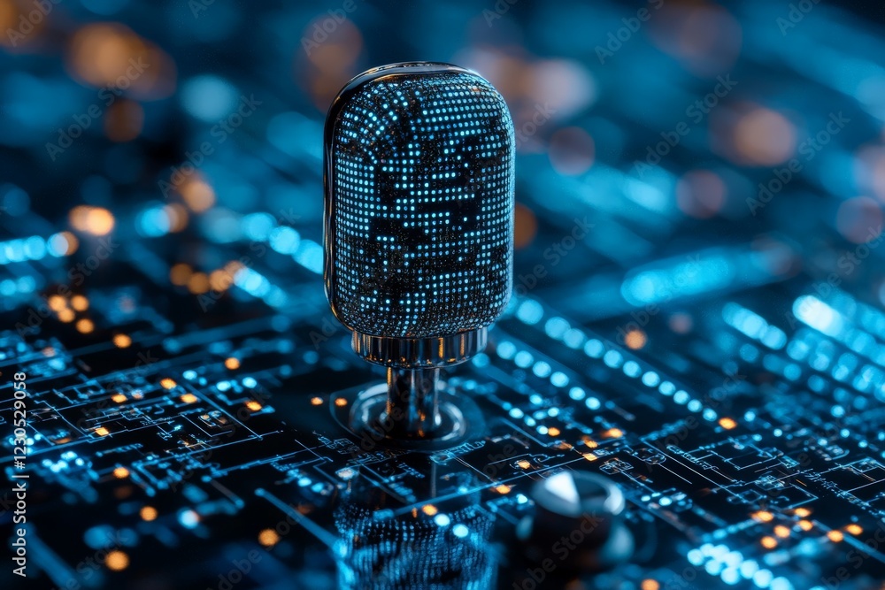 Leinwandbilder microphone connected to high-tech circuit board in a digital environment showcasing advanced technol