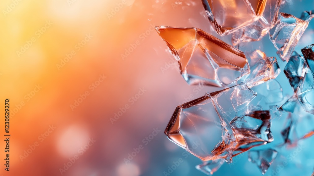 Poster this image showcases sharp shards of glass shimmering against a vibrant, colorful background, creati