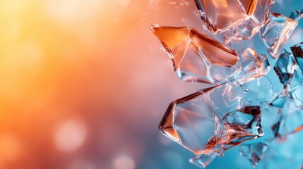 This image showcases sharp shards of glass shimmering against a vibrant, colorful background, creating a captivating abstract visual experience that draws the eye.