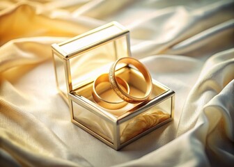 Vintage Wedding Rings in Glass Box on White Fabric - Elegant Event Photography