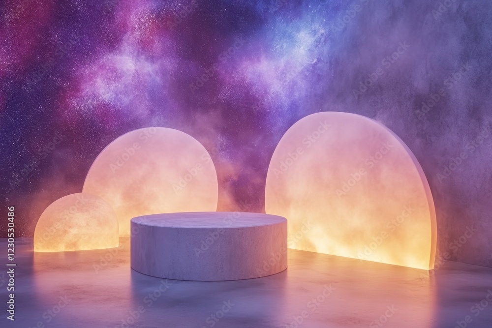 Aufkleber artistic display featuring illuminated shapes in a colorful backdrop with cosmic effects