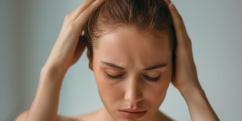 Fototapeta premium Young woman experiencing intense headache pain