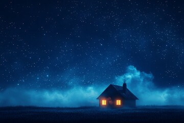 Starry Night Over Cozy Cottage