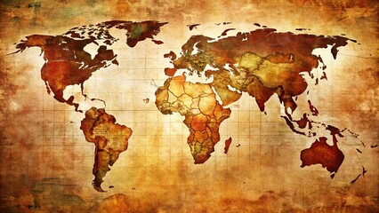 Vintage World Map Double Exposure Poster - Retro Travel Art Print