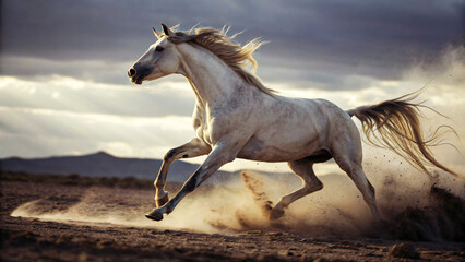 Fototapeta premium Majestic White Horse Galloping Through Water