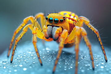 Fototapeta premium A Vibrant Orange Jumping Spider With Striking Eyes