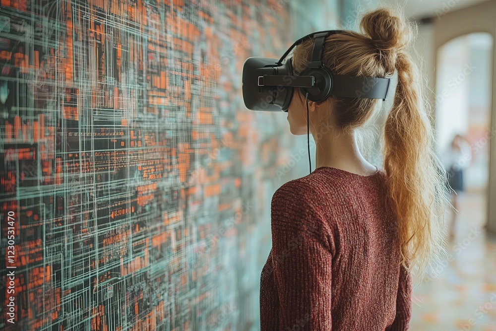 Aufkleber Exploring virtual reality technology in an interactive learning environment during a bright afternoon