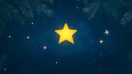 Obraz premium Magical Night Sky with Shining Star and Pine Branches