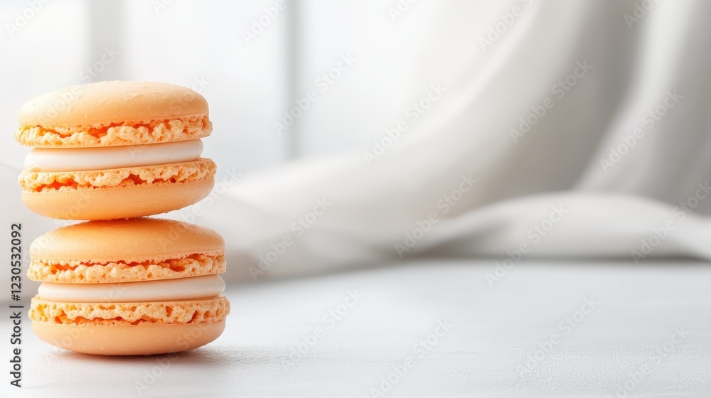 Aufkleber an inviting photo of three stacked orange macarons set on a light table creates a delightful atmosph