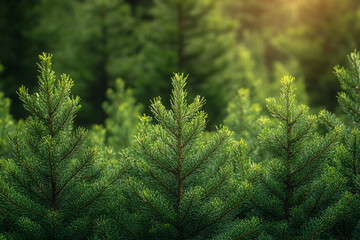 Fototapeta premium Lush Green Conifer Branches in a Forest Setting