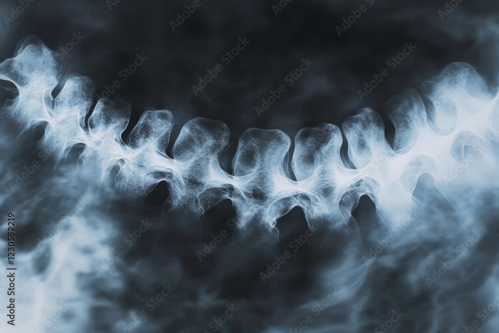 Poster x-ray of human spine revealing detailed vertebrae structure and alignment in a clinical setting