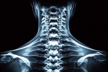Detailed view of human spine in an x-ray image showcasing vertebrae and overall skeletal structure
