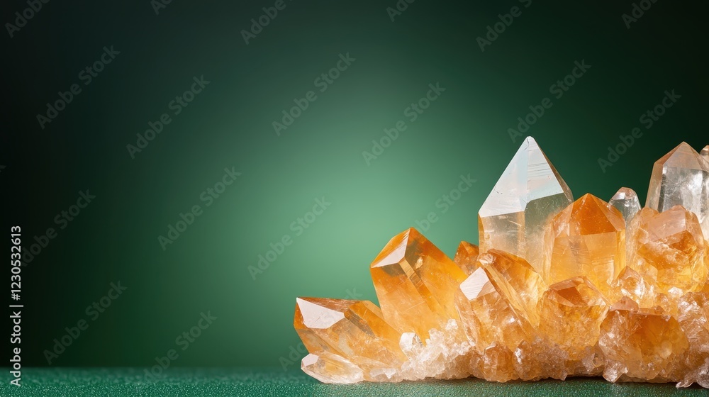 Poster an exquisite display of clear amber geodes highlighting their natural angular shapes, shimmering und