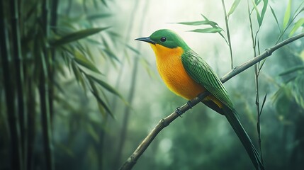 Obraz premium Bird on branch in bamboo forest