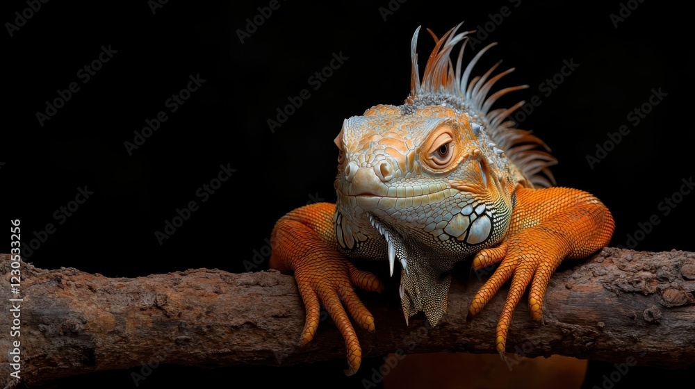 Poster this photograph captures a bright iguana perched on a branch, radiating life and color while framed 