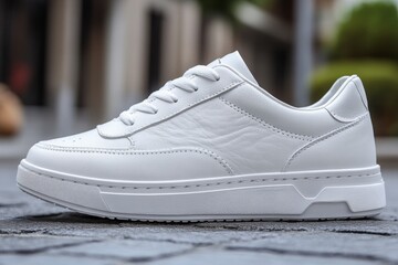 White Leather Sneaker on Urban Street