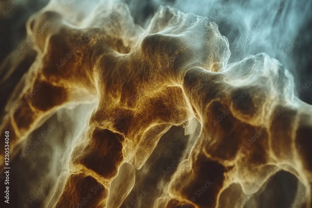 Aufkleber Detailed close-up of a human spine showcasing the intricate structure of vertebrae in soft lighting