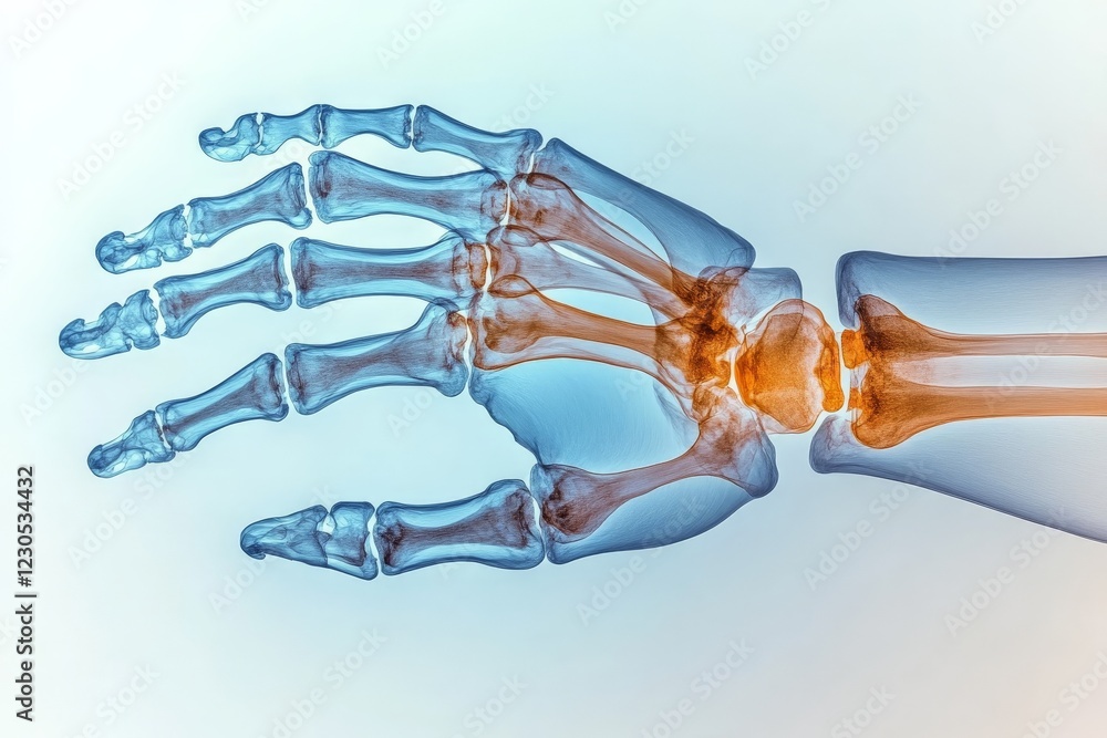 Aufkleber Detailed representation of a human hand skeleton showing bones and joints in a transparent view
