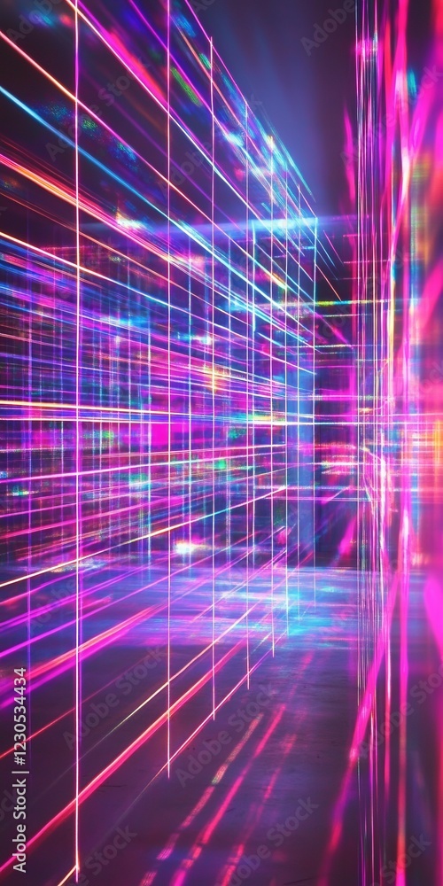 Poster futuristic neon light grid with vibrant colors creating a dynamic and energetic abstract background